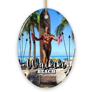 Waikiki Beach Hawaiian Paradise Ornament, Pacific Island Cultural Christmas Gift and Souvenir| OrnamentallyYou - 1 of 4