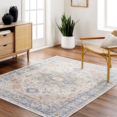 Estill Blue and Beige Washable Polyester Runner Rug 2'7" x 7'3"