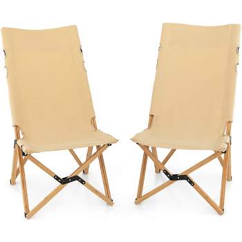 Costway 2 PCS Patio Folding Camping Chair Portable Fishing Bamboo Adjust Backrest W/ Bag