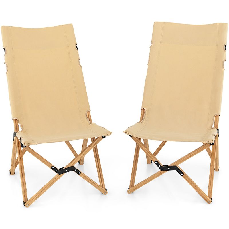 Costway 2 PCS Patio Folding Camping Chair Portable Fishing Bamboo Adjust Backrest W/ Bag, 1 of 11