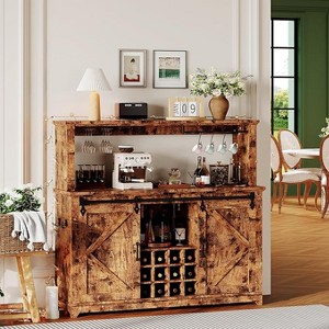 Coffee Bar Cabinet 55", Large Kitchen Hutch, Tall Buffet Cabinet with Barn Sliding Door, Wine Glass Rack & Ample Storage for Dining Room - 1 of 4