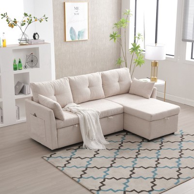 81.1" L-Shaped Modular Corduroy/Chenille Fabric Sofa, Reversible Sectional Couch with Storage Chaise 4W - ModernLuxe
