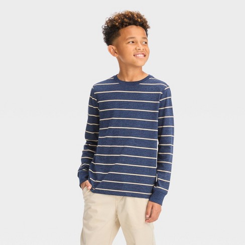 Boys' Long Sleeve Striped T-shirt - Cat & Jack™ Navy Blue Xl : Target