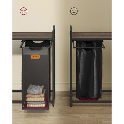 Chestnut Brown and Gray Steel Rolling Laundry Sorter with Shelves