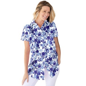 Woman Within Women's Plus Size Perfect Short Sleeve Shirt - 1 of 4