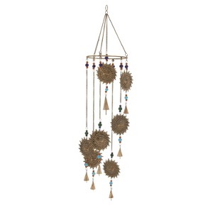 36" Iron Eclectic Sun Windchime Brass/Blue/Orange - Olivia & May: Coastal Bohemian Decor, Soothing Bell Sounds, Indoor Use - 1 of 3