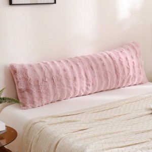 Faux Fur Body Pillow Cover – Super Soft Plush Long Pillowcase with 3D Plaid Striped Design, Cozy Fuzzy Decorative Bedding - 1 of 4