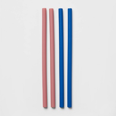 4pk Silicone Reusable Straws Dolphin Blue/Pink - Room Essentials™