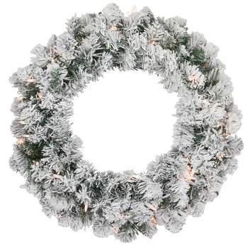 Northlight Pre-lit Heavily Flocked Madison Pine Artificial Christmas Wreath, 24-Inch, Clear Lights