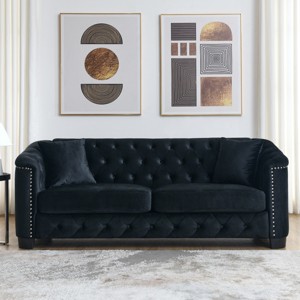 77" Chesterfield Velvet Sofa,Luxury 3-Seater Tufted Couch with Nailhead Trim for Living Room,Bedroom or Apartment-Baofuwish - 1 of 4