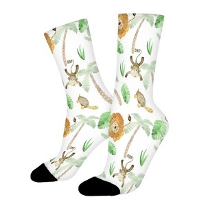 Cartoon Lion Giraffe Turtle Women Printed Crew Socks Funny Funky Socks Soft Polyester Novelty Gifts for Artists Men - 1 of 1