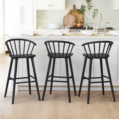 Arceso 30 Inch Wood Bar Stools with Semicircular Backrest, Farmhouse Barstools Set of 3, Modern Counter Height Bar Stools for Kitchen Island Pub
