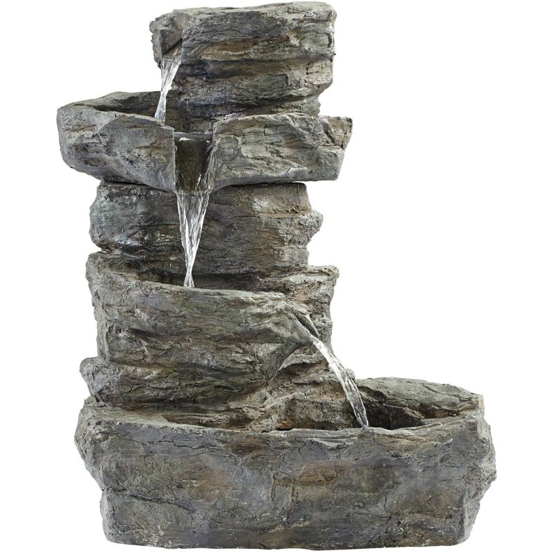 John Timberland Zen Outdoor Floor Water Fountain with Light LED 22" High 4 Tiered Cascading Rock for Yard Garden Patio Deck Home, 3 of 7