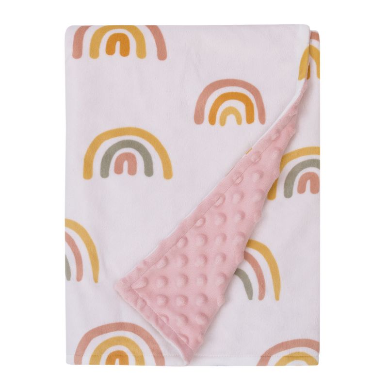 Little Love by NoJo Rainbow White, Pink, and Gold Super Soft Baby Blanket, 1 of 5
