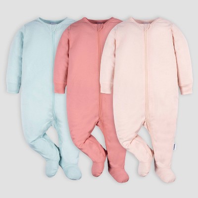 Gerber Pijama Sleep N Play de algodón orgánico con cremallera, talla 0-3  meses, 2 unidades (bebé niña), rosa, Rosado