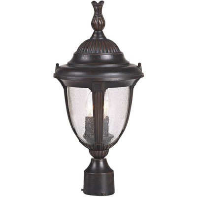 John Timberland Traditional Outdoor Post Light Bronze Cast Aluminum 19 1/2" Seedy Glass for Exterior Garden Yard Driveway