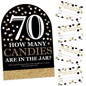 Big Dot of Happiness Adult 70th Birthday - Gold - How Many Candies Birthday Party Game - 1 Stand and 40 Cards - Candy Guessing Game - 1 of 4