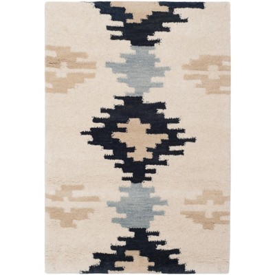 Ivory and Dark Grey Hand-Tufted Wool Area Rug