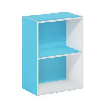 Furinno Luder 2-Tier Open Shelf Bookcase, Light Blue/White
