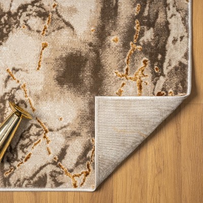 Beige and Gold Abstract Marble 9' x 12' Area Rug