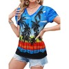 Nlife Womens Puff Short Sleeve Hawaiian Shirts Floral Tropic Printed Pleated V Neck Summer Casual T-Shirt Trendy Boho Blouses Tops - 2 of 4
