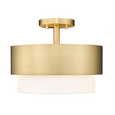 Matte Black and Brass Drum Semi-Flush Mount Light