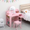 Girl Vanity with Lights,Kid Vanity Table and Chair Set for Princess,Toddler Makeup Vanity Desk with Open Bookshelf,Storage Cabinet&Side Shelves - 2 of 4