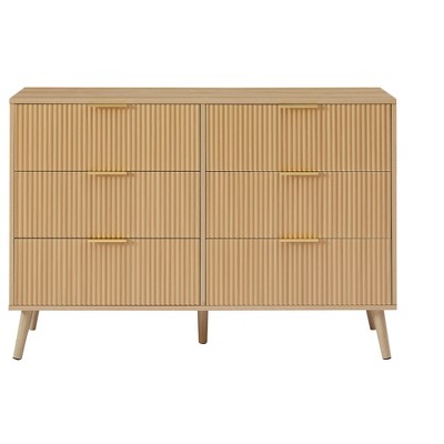 TiramisuBest 55in Long 6 Drawer Dresser with Marbling Worktop, Mordern Storage Cabinet with Metal Leg and Handle with Walnut for Dressers