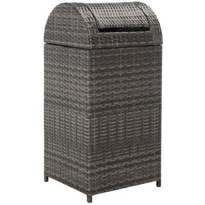 Grey Brown Woven Outdoor Trash Bin with Swing Top