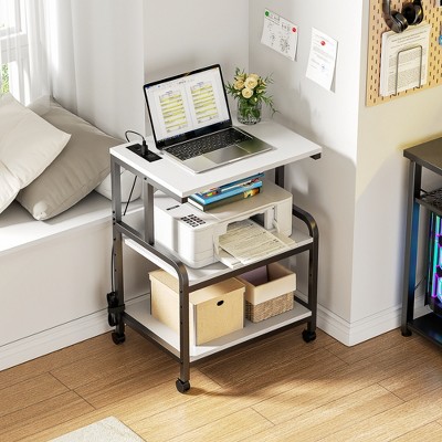 Aheaplus 30.3" Adjustable Printer Stand with Charging Station, Moveable Printer Table with Storage