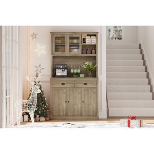 71”Tall Freestanding Kitchen Pantry Cabinet with Drawers and Adjustable Shelves,Wood Storage with Microwave Stand Coffee Bar for Kitchen Dining Room - 1 of 4