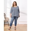 Women's Plus Size Striped Scoop Neck 3/4 Sleeve Crossover High Low Hem Loose Casual Blouse - GRACE & GRANDEUR - 2 of 4