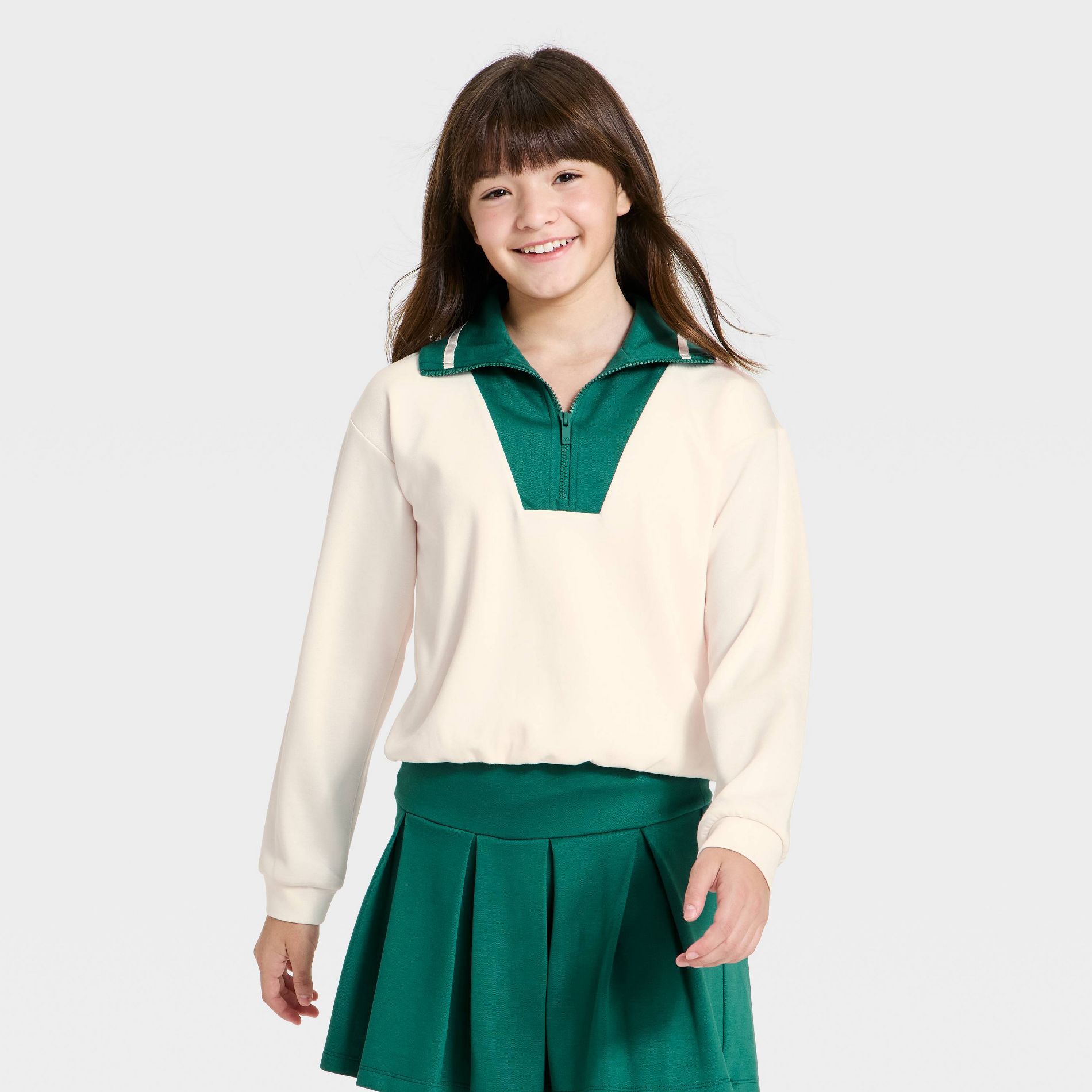 Girls' Pique 1/2 Zip Pullover - All In Motion™