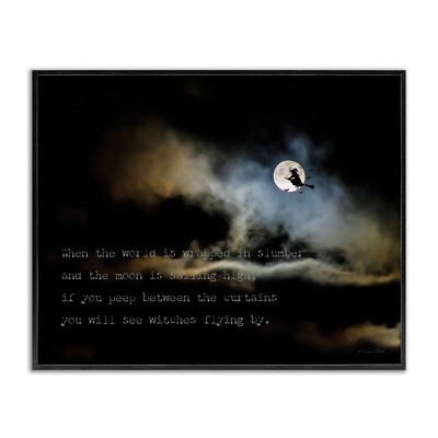 Stupell Industries Witch Flying By Moon Black Framed Giclee Art
