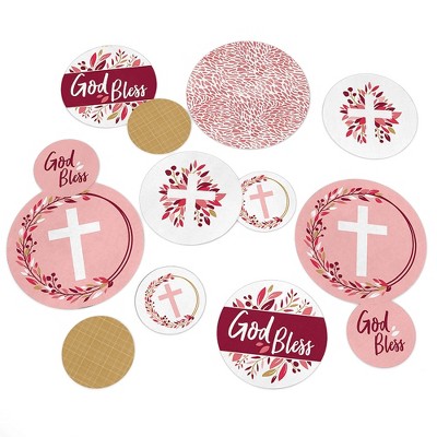 Big Dot of Happiness Pink Elegant Cross - Girl Religious Party Giant Circle Confetti - Party Decorations - Large Confetti 27 Count