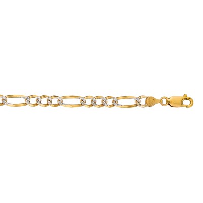 Mens 14k Two-Tone Gold THICK/HEAVY Diamond-cut Pave Figaro Chain Bracelet