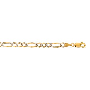 Mens 14k Two-Tone Gold THICK/HEAVY Diamond-cut Pave Figaro Chain Bracelet - 1 of 2