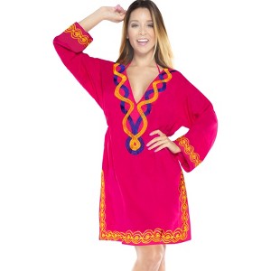 HAPPY BAY Women's Summer Vacation Mini Beachwear Swim Suit Short Beach Dress Bikini Swimsuit Cover ups for Women Medium-Large Pink Solid - 1 of 3