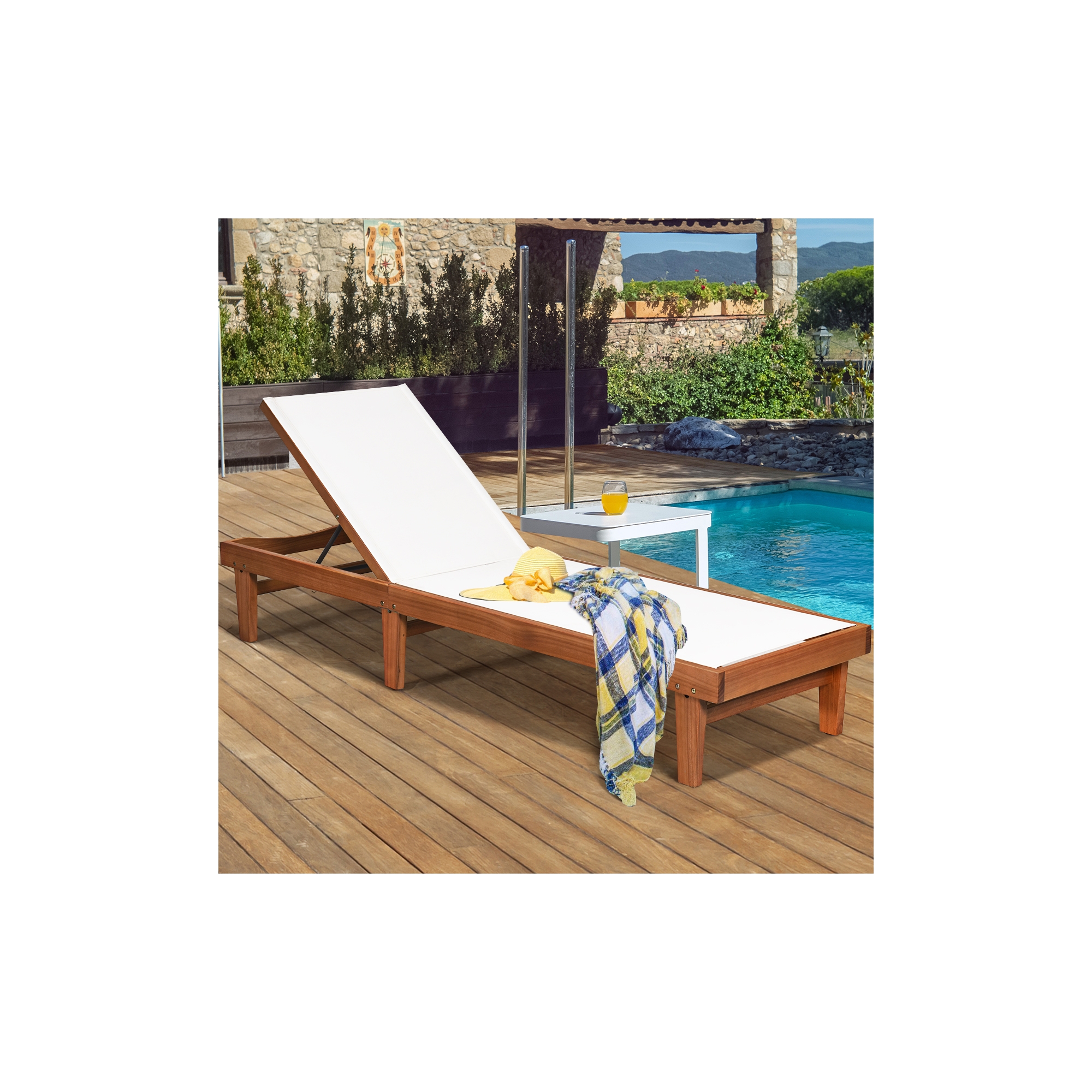 Costway Patio Lounge Chair with 5-Postion Adjustable Backrest and Quick-Drying Fabric