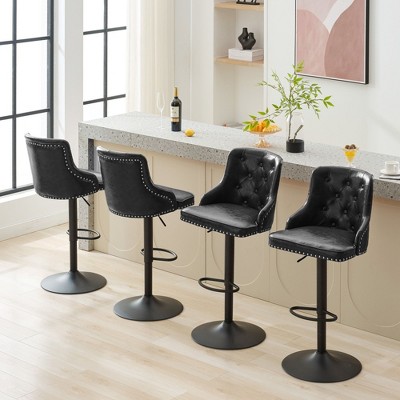 Bar Stools Set of 4,Adjustable Swivel Barstools, Faux Leather Bar Chairs,Upholstered Counter Height with High Backrest