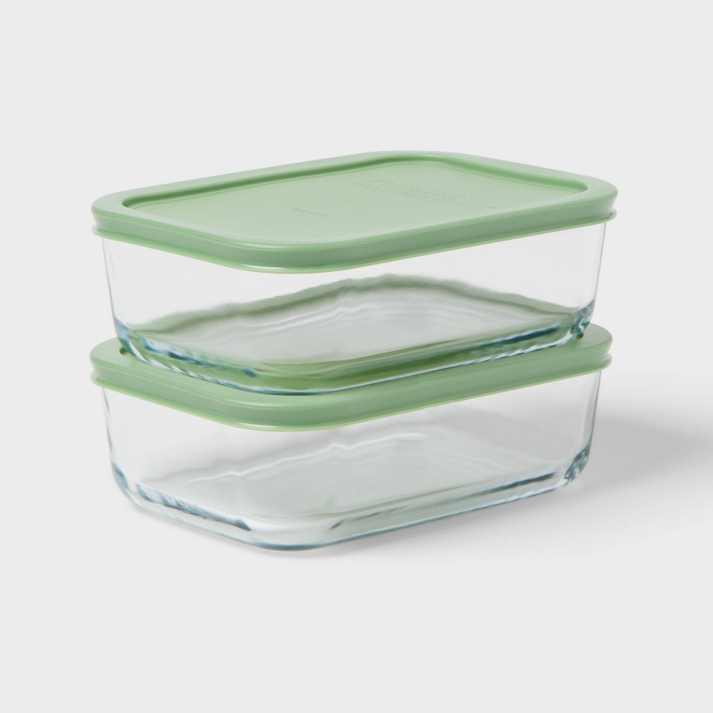 Photos - Food Container 2pk Glass Rectangular Food Storage Container Set Green - Room Essentials™