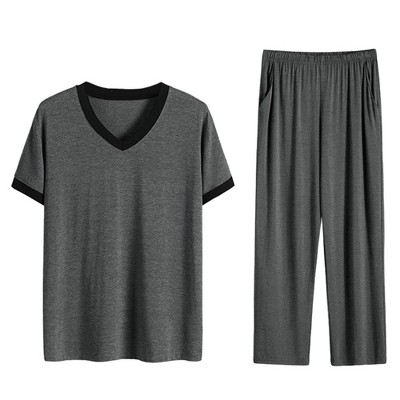 Lars Amadeus Men's Sleepwear Set V-Neck Short Sleeve and Bottoms Lounge Pajama Set Suit