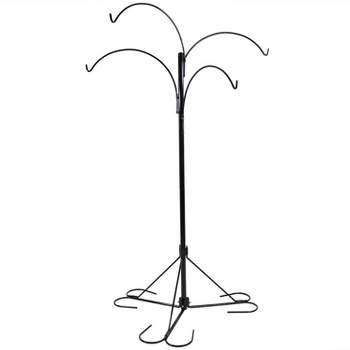 Sunnydaze Indoor/Outdoor 4-Arm Garden Hanging Basket Flower Plant Stand with Adjustable Arms - 84" - Black