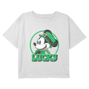 Girl's Mickey & Friends Lucky Hat Crop T-Shirt - 1 of 3