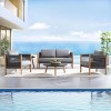 Contemporary Outdoor Sectional Group with Round Table & Wood Base Furniture - 2 of 4