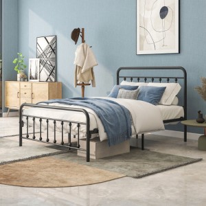 FULL Metal Platform Bed Frame with Headboard, Strong Slat Support, No Box Spring Needed,Easy Assembly BLACK - 1 of 4