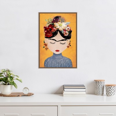 Frida Kahlo Yellow Floral Framed Canvas Wall Art 16 x 23-in