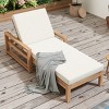1 Piece Outdoor Chaise Lounge Chair Acacia Wood Frame with UV Resistant Cushions , Adjustable Backrest for Pool Patio or Deck -Coolbibila - 2 of 4
