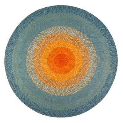 8' Sunset Braided Round Area Rug Blue/Yellow/Orange - Anji Mountain