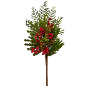 Nearly Natural 26-in Mixed Pine, Pinecone and Berry Artificial Plant (Set of 3) - 1 of 3